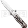 AGA Campolin Piccolo Stag Italian Automatic Knife - Satin Plain -Aga Campolin AGA Campolin Piccolo Italian Stiletto Auto Stag Satin BHQ 94619 jr large
