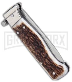 AGA Campolin Piccolo Stag Italian Automatic Knife - Satin Plain 8 AGA Campolin Piccolo Stag Italian Automatic Knife - Satin Plain -Aga Campolin AGA Campolin Piccolo Italian Stiletto Auto Stag Satin BHQ 94619 jr side large