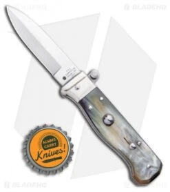 AGA Campolin Piccolo Italian Stiletto Automatic Knife Brazilian Horn(2.8" Satin) -Aga Campolin AGA Campolin Piccolo Italian Stiletto Automatic Knife Brazilian Horn Satin BHQ 99413 ns bottlecap