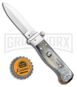 AGA Campolin Piccolo Brazilian Horn Italian Automatic Knife - Satin Plain -Aga Campolin AGA Campolin Piccolo Italian Stiletto Automatic Knife Brazilian Horn Satin BHQ 99413 ns bottlecap large