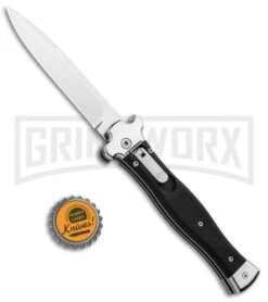 AGA Campolin Zero Black Coated Leverlock Automatic Knife - Bayo Polish Plain -Aga Campolin AGA Campolin Zero Bayo LL Auto Black Coated Polish AGA01LN LB BHQ 92041 jr bottlecap large