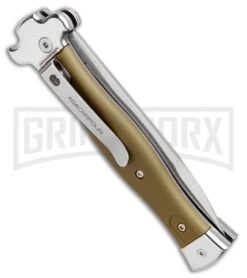 AGA Campolin Zero OD Green Aluminum Leverlock Automatic Knife - Bayo Satin Plain -Aga Campolin AGA Campolin Zero Bayo LL Auto Green Alum Satin AGA01ALOD LB BHQ 99414 jr side large