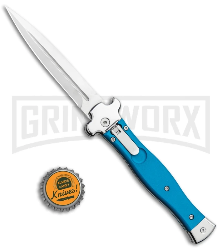 AGA Campolin Zero Blue G-10 Leverlock Automatic Knife - Dagger Satin Plain 6 AGA Campolin Zero Blue G-10 Leverlock Automatic Knife - Dagger Satin Plain - Image 4