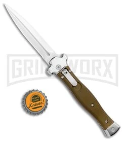 AGA Campolin Zero Green Aluminum Leverlock Automatic Knife - Dagger Satin Plain -Aga Campolin AGA Campolin Zero Dagger LL Auto Green Alum Satin AGA01ALOD LD BHQ 99415 jr bottlecap large