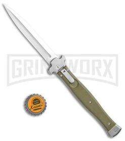 AGA Campolin Zero+ Green G-10 Leverlock Automatic Knife - Dagger Satin Plain 2.0 -Aga Campolin AGA Campolin Zero Dagger LL Auto Green G 10 Satin BHQ 105462 jr bottlecap large