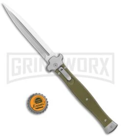 AGA Campolin Zero+ Green G-10 Leverlock Automatic Knife - Dagger Satin M390 -Aga Campolin AGA Campolin Zero Dagger LL Auto Green G 10 Satin BHQ 134844 jr bottlecap large