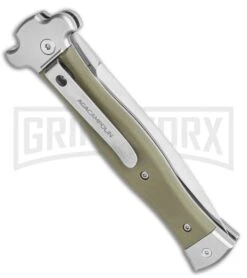 AGA Campolin Zero 10 Green G-10 Leverlock Automatic Knife -Dagger Satin Plain -Aga Campolin AGA Campolin Zero Dagger Leverlock Automatic Knife G10 Grn Coated 3.75 Polish BHQ 115850 LS Side large