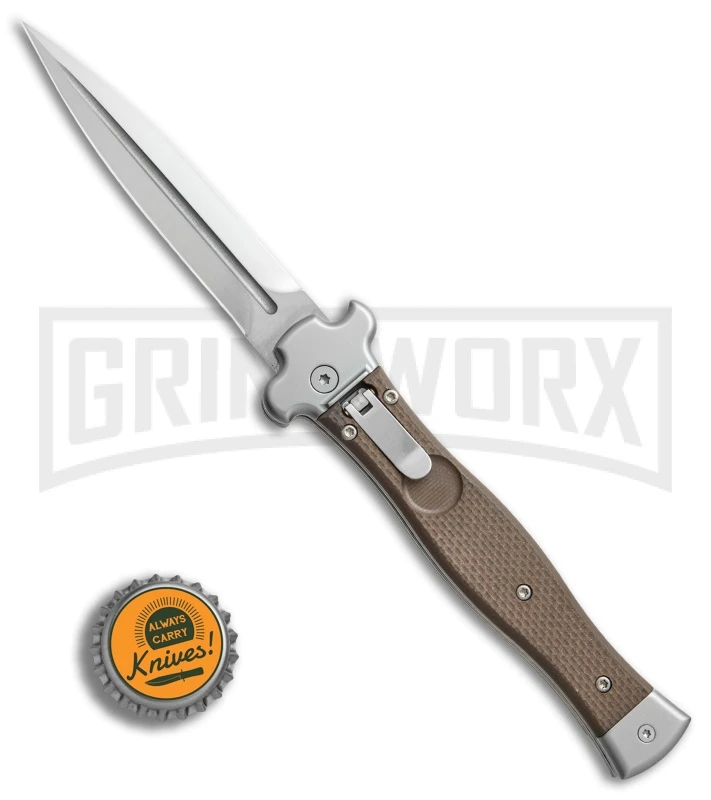 AGA Campolin Zero Brown G-10 Leverlock Automatic Knife - Dagger Satin Plain 6 AGA Campolin Zero Brown G-10 Leverlock Automatic Knife - Dagger Satin Plain - Image 4