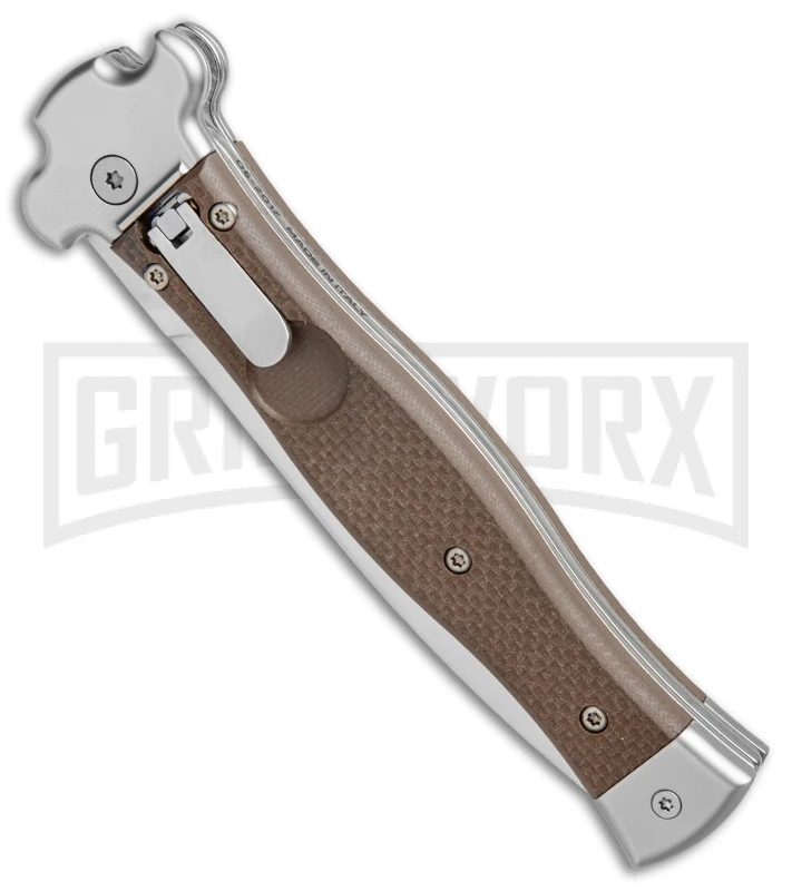 AGA Campolin Zero Brown G-10 Leverlock Automatic Knife - Dagger Satin Plain 4 AGA Campolin Zero Brown G-10 Leverlock Automatic Knife - Dagger Satin Plain - Image 2