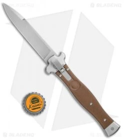 AGA Campolin Zero Italian Leverlock Automatic Knife Brown G-10 (3.75" Satin) -Aga Campolin AGA Campolin Zero G 10 Brown SW AGA01M SB BP 20044 jr bottlecap