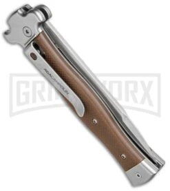 AGA Campolin Zero Brown G-10 Leverlock Automatic Knife - Bayonet Satin Plain -Aga Campolin AGA Campolin Zero G 10 Brown SW AGA01M SB BP 20044 jr side large