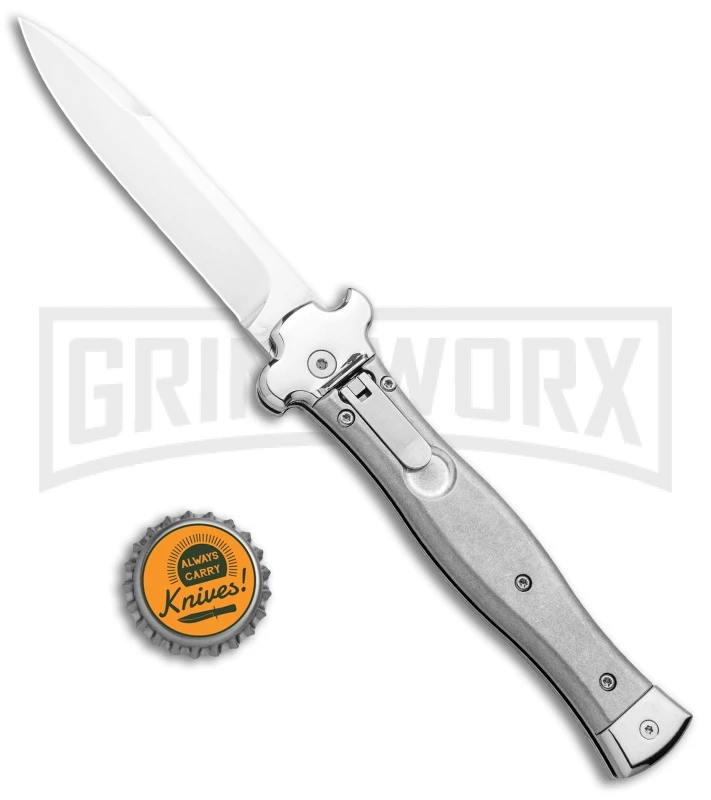 AGA Campolin Zero Gray Aluminum Leverlock Auto Knife - Bayonet Tumbled 6 AGA Campolin Zero Gray Aluminum Leverlock Auto Knife - Bayonet Tumbled - Image 4