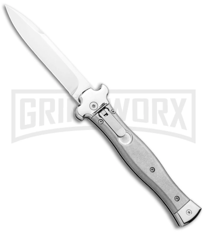 AGA Campolin Zero Gray Aluminum Leverlock Auto Knife - Bayonet Tumbled 3 AGA Campolin Zero Gray Aluminum Leverlock Auto Knife - Bayonet Tumbled