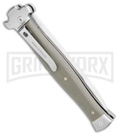 AGA Campolin Zero+ Green Aluminum Leverlock Automatic Knife - Bayo Satin Plain -Aga Campolin AGA Campolin Zero Plus Italian LL Auto OD Green G 10 Satin Bayo AGA02V SB BHQ 108800 jr side large