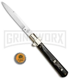 AGA Campolin 11" Frosolone Brazilian Horn Stiletto Automatic Knife - Bayonet -Aga Campolin AGA Frosolone Brazilian Nickel 11in Bayo BP 29291 jr bottlecap large