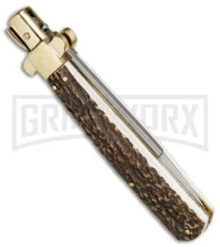 AGA Campolin 11" Frosolone Stag/Brass Stiletto Automatic Knife - Bayonet 9 AGA Campolin 11" Frosolone Stag/Brass Stiletto Automatic Knife - Bayonet -Aga Campolin AGA Frosolone Stag Brass 11in Bayo BP 29297 jr side large