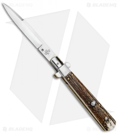 AGA Campolin 11" Frosolone Bayonet Stiletto Automatic Knife Stag (5" Satin) 3 AGA Campolin 11" Frosolone Bayonet Stiletto Automatic Knife Stag (5" Satin)