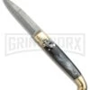 AGA Campolin Dark Horn Brass Lever Lock Automatic Knife - Damascus Plain