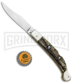 AGA Campolin Sahara Ram Horn Italian Stiletto Automatic Knife - Mirror Plain -Aga Campolin Aga Campolin 9in Sahara Italian Stiletto Auto Ram Horn Mirror BHQ 90703 jr bottlecap large