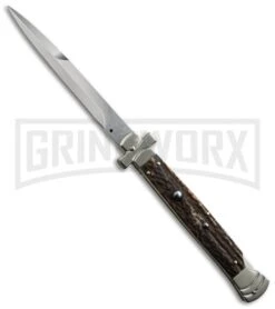 Aga Campolin 30 A.G.A. Campolin 11" Maltese Cross Stiletto Stag Automatic Knife - Bayonet