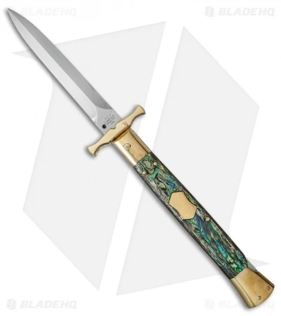 AGA Campolin 13" Bat Swinguard Automatic Brass/Abalone (5.75" Satin Dagger) 3 AGA Campolin 13" Bat Swinguard Automatic Brass/Abalone (5.75" Satin Dagger)