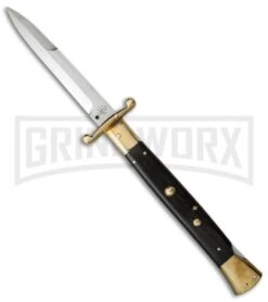 AGA Campolin 13" Stiletto Brass Swinguard Ebony Wood Automatic Knife - Bayonet