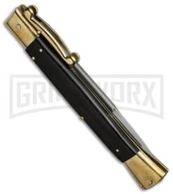 AGA Campolin 13" Stiletto Brass Swinguard Ebony Wood Automatic Knife - Bayonet -Aga Campolin aga 13in swing brass ebony bayo side cm large