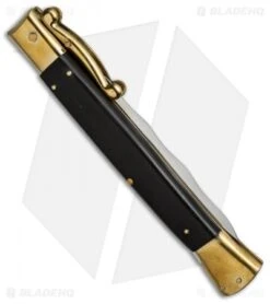 AGA Campolin 13" Swinguard Automatic Knife Brass/Ebony Wood (5.75" Satin Kriss) -Aga Campolin aga 13in swing brass ebony kriss side cm