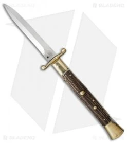 AGA Campolin 13" Swinguard Automatic Knife Brass/Stag Horn (5.75" Satin Dagger)