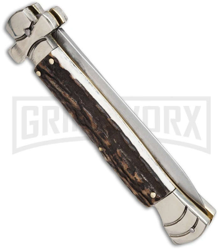 A.G.A. Campolin 9" Maltese Cross Stiletto Stag Automatic Knife - Dagger 4 A.G.A. Campolin 9" Maltese Cross Stiletto Stag Automatic Knife - Dagger - Image 2