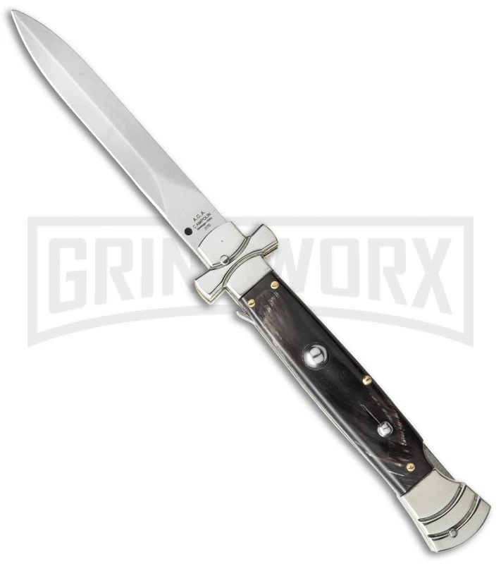 A.G.A. Campolin 9" Maltese Cross Stiletto Dark Horn Automatic Knife - Dagger 3 A.G.A. Campolin 9" Maltese Cross Stiletto Dark Horn Automatic Knife - Dagger
