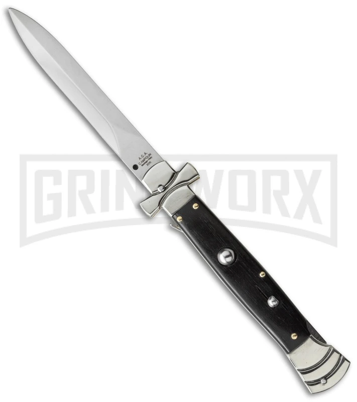 A.G.A. Campolin 9" Maltese Cross Stiletto Ebony Wood Automatic Knife - Dagger 3 A.G.A. Campolin 9" Maltese Cross Stiletto Ebony Wood Automatic Knife - Dagger