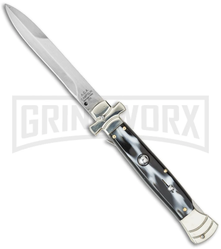 AGA Campolin 9" Maltese Cross Stiletto Sim Horn Automatic Knife - Bayonet 3 AGA Campolin 9" Maltese Cross Stiletto Sim Horn Automatic Knife - Bayonet