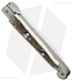 AGA Campolin 9" Sicilian Picklock Automatic Knife Stag Horn (4.1" Satin Bayo) -Aga Campolin aga 9in sicilian stag picklock bottom cm