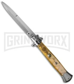AGA Campolin 15" Italian Stiletto Gold Ring Pull Automatic Knife - Bayonet