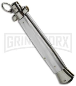 AGA Campolin 15" Italian Stiletto White Ring Pull Automatic Knife - Bayonet 7 AGA Campolin 15" Italian Stiletto White Ring Pull Automatic Knife - Bayonet -Aga Campolin aga campolin 15in white pearl ring pull bayo bp 18063 cm side large