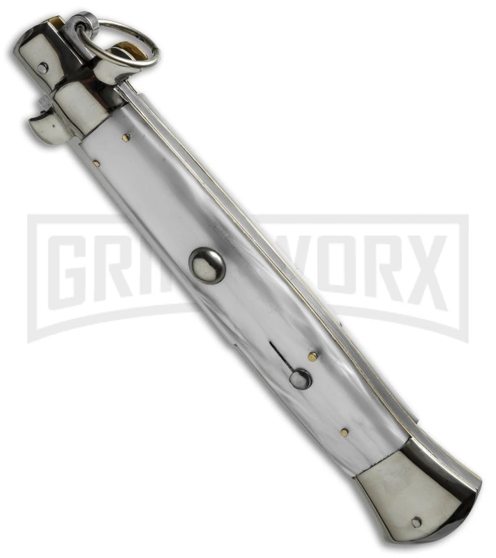 AGA Campolin 15" Italian Stiletto White Ring Pull Automatic Knife - Bayonet 4 AGA Campolin 15" Italian Stiletto White Ring Pull Automatic Knife - Bayonet - Image 2