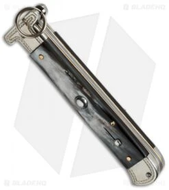 AGA Campolin 9" Francese Ring Pull Automatic Knife Dark Horn (3.7" Satin Flat) -Aga Campolin aga campolin francese engraved dark bottom cm