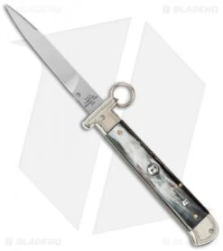 AGA Campolin 9" Francese Ring Pull Automatic Knife Dark Horn (3.7" Satin Flat)