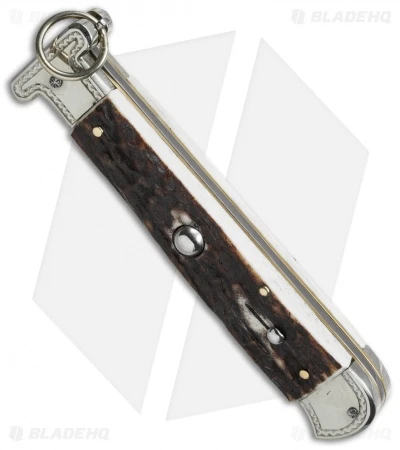 AGA Campolin 9" Francese Ring Pull Automatic Knife Stag Horn (3.7" Satin Flat) 5 AGA Campolin 9" Francese Ring Pull Automatic Knife Stag Horn (3.7" Satin Flat) - Image 3