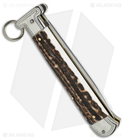 AGA Campolin 9" Francese Ring Pull Automatic Knife Stag Horn (3.7" Satin Flat) 4 AGA Campolin 9" Francese Ring Pull Automatic Knife Stag Horn (3.7" Satin Flat) - Image 2