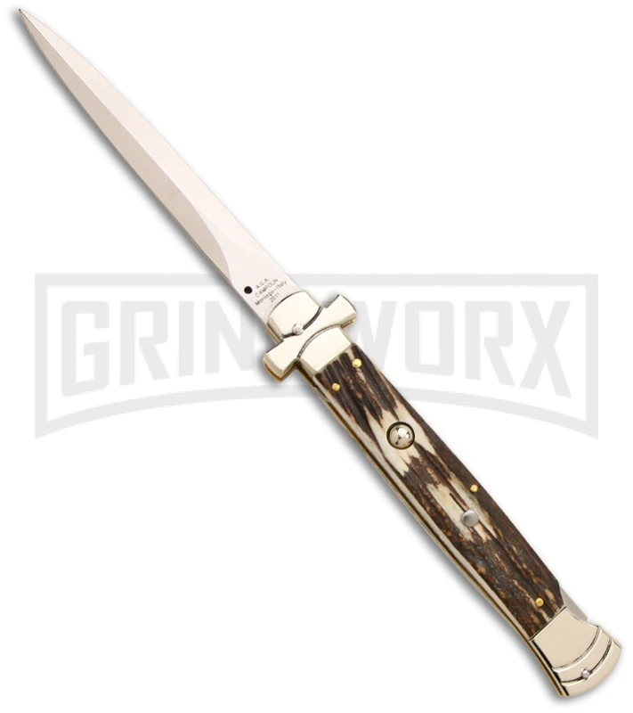 A.G.A. Campolin 11" Stag Automatic Cross Stiletto Knife W/ Lockback (Dagger) 3 A.G.A. Campolin 11" Stag Automatic Cross Stiletto Knife W/ Lockback (Dagger)