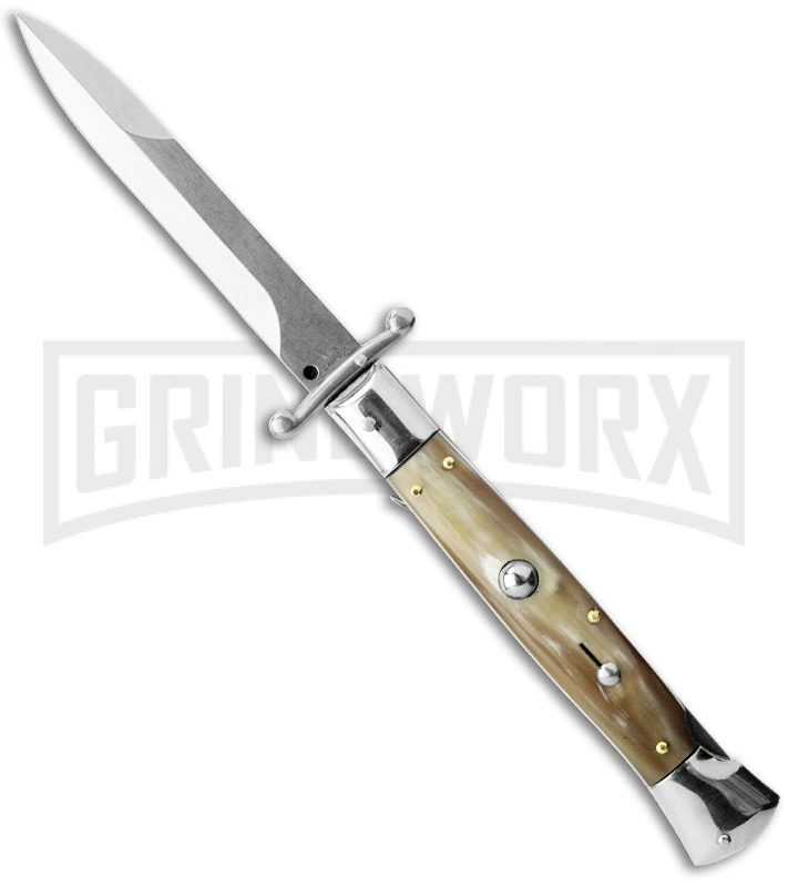 AGA Campolin 9" Italian Stiletto Swinguard Honey Horn Automatic Knife - Bayonet 3 AGA Campolin 9" Italian Stiletto Swinguard Honey Horn Automatic Knife - Bayonet