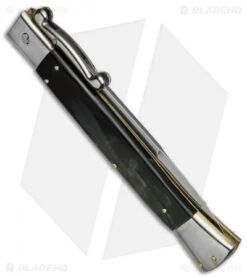 AGA Campolin 13" Swinguard Automatic Knife Dark Horn (5.75" Satin Bayo) -Aga Campolin aga campolin stiletto 13in swing dark horn bayo BP 5222 dl side