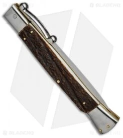 AGA Campolin 13" Swinguard Automatic Knife Stag Horn (5.75" Satin Dagger) 7 AGA Campolin 13" Swinguard Automatic Knife Stag Horn (5.75" Satin Dagger) -Aga Campolin aga campolin stiletto 13in swing dark horn stag dagger BP 18157 dl side