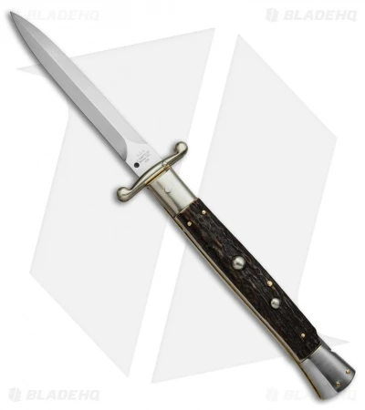 AGA Campolin 13" Swinguard Automatic Knife Stag Horn (5.75" Satin Dagger) 3 AGA Campolin 13" Swinguard Automatic Knife Stag Horn (5.75" Satin Dagger)