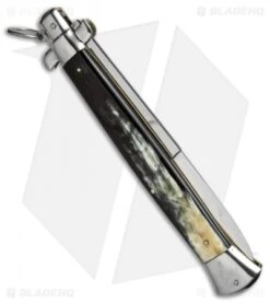 AGA Campolin 18" Ring Pull Automatic Knife Brazilian Horn (8" Satin Bayo) 7 AGA Campolin 18" Ring Pull Automatic Knife Brazilian Horn (8" Satin Bayo) -Aga Campolin aga champolin 18in stiletto brazilian horn bayo BP 18398 er side