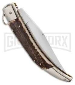 A.G.A. Campolin Catalana Ring Pull Stag Automatic Knife - Polish Plain -Aga Campolin aga stag catalana ring pull side large
