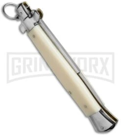 AGA Campolin 15" Italian Stiletto Sim Ivory Ring Pull Automatic Knife - Bayonet -Aga Campolin stiletto 15in ring bone dl side large